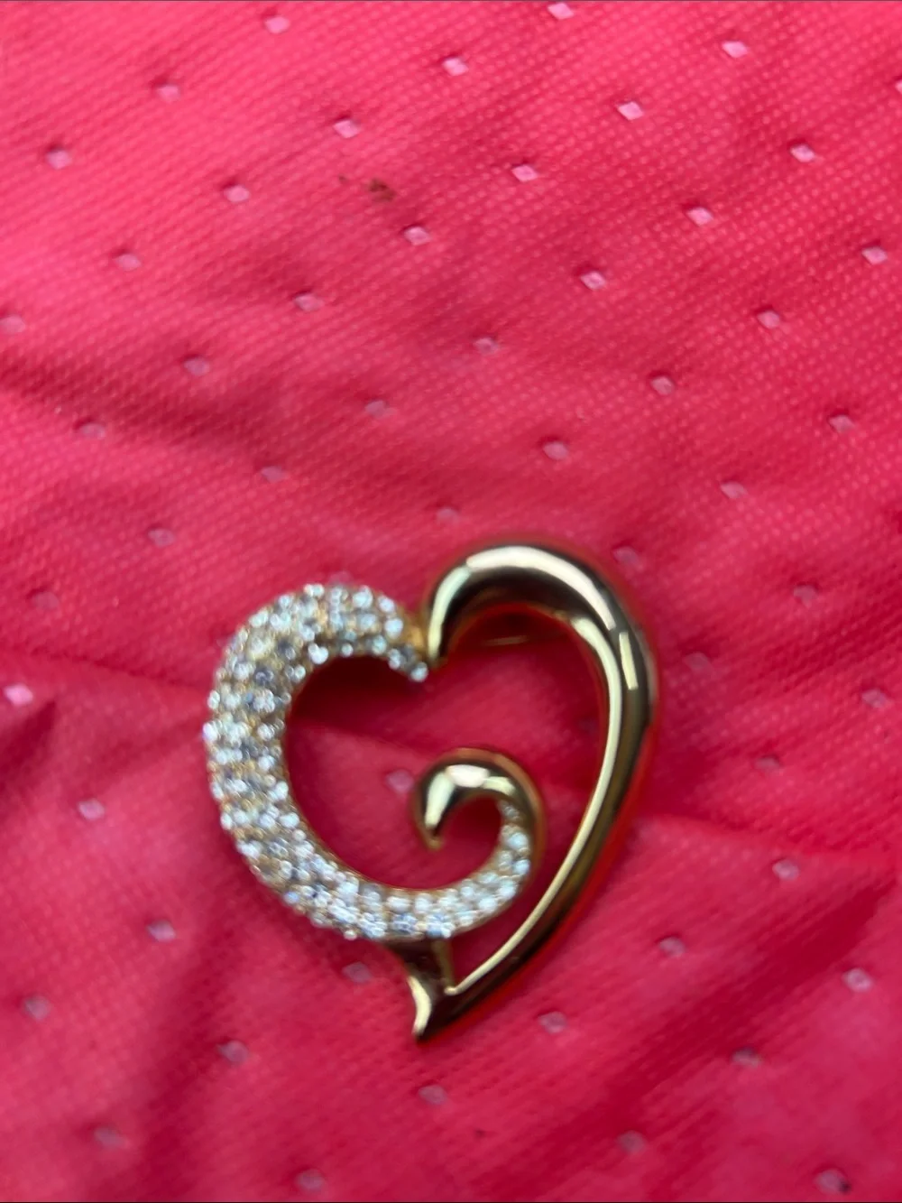 Gold-Tone Heart Brooch with Clear Crystal Pavé - Women Jewelry